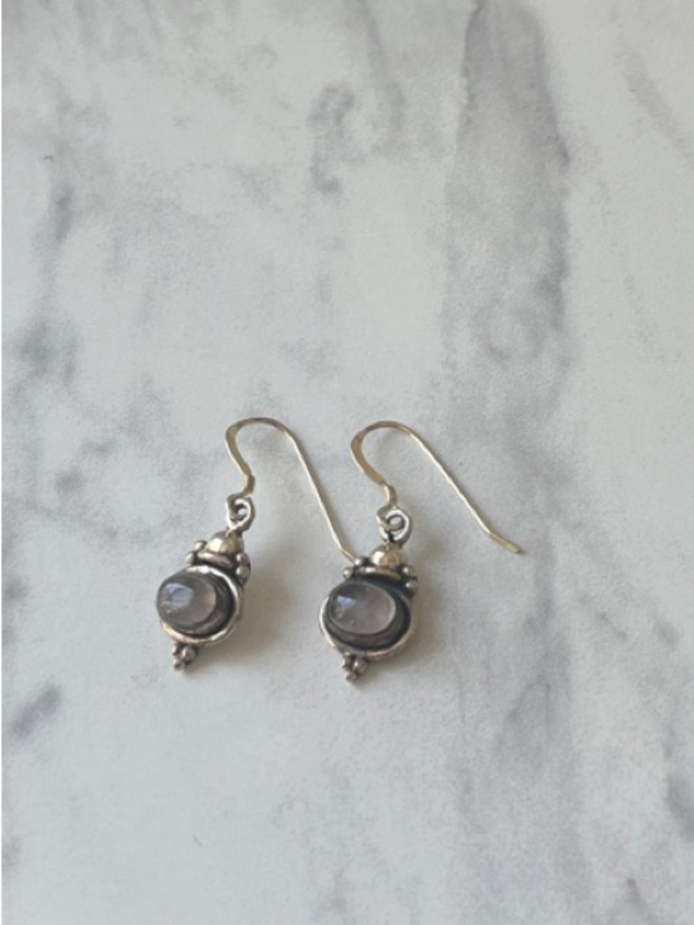 Sterling Silver Rose Quartz Stone Drop Earrings